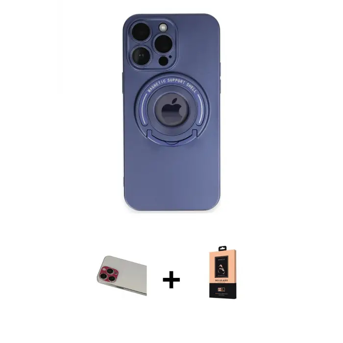 ieg™ iPhone 13 Pro Max Kılıf Eksen Klasik Prime - Şeffaf Maxco Cam Ekran Koruyucu + Rainbow Kamera Lens Koruma Cam - KI