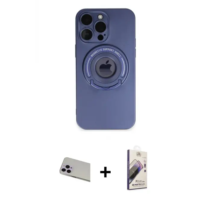 ieg™ iPhone 13 Pro Max Kılıf Eksen Klasik Prime - Siyah Bilvis 3D Mat Cam Ekran Koruyucu + Rainbow Kamera Lens Koruma Cam - MR