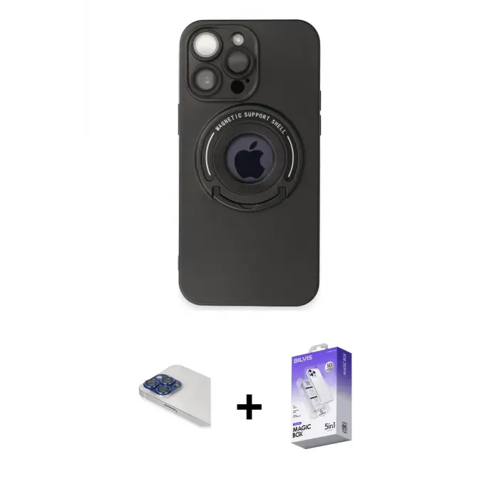 ieg™ iPhone 13 Pro Max Kılıf Eksen Klasik Prime - Siyah Bilvis 5in1 3D Magic Cam Ekran Koruyucu + Pers Alüminyum Kamera Lens - LT