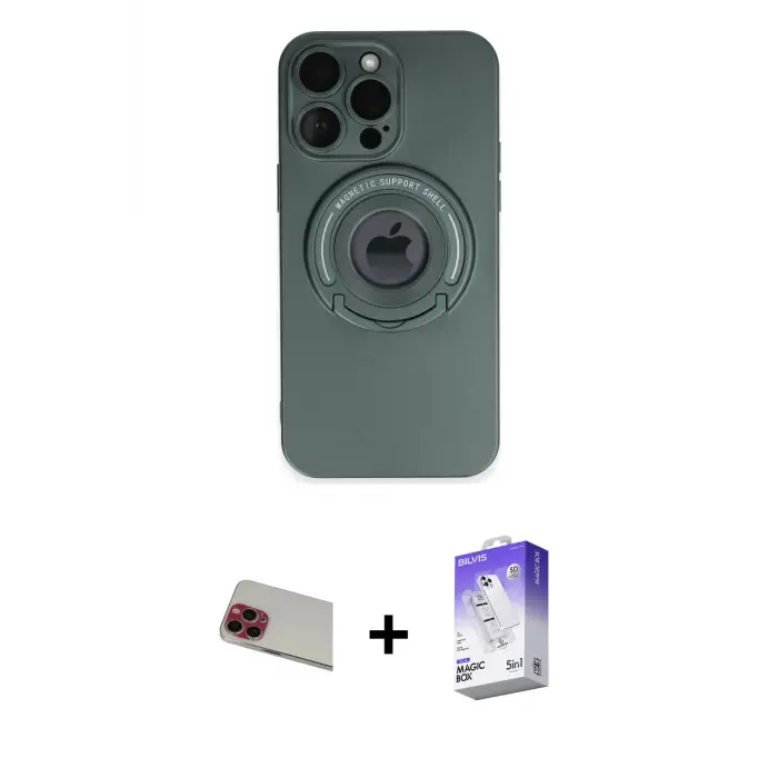 ieg™ iPhone 13 Pro Max Kılıf Eksen Klasik Prime - Siyah Bilvis 5in1 3D Magic Cam Ekran Koruyucu + Rainbow Kamera Lens Koruma Cam - KI