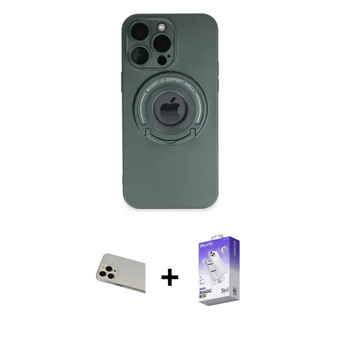 ieg™ iPhone 13 Pro Max Kılıf Eksen Klasik Prime - Siyah Bilvis 5in1 3D Magic Cam Ekran Koruyucu + Rainbow Kamera Lens Koruma Cam - REGD