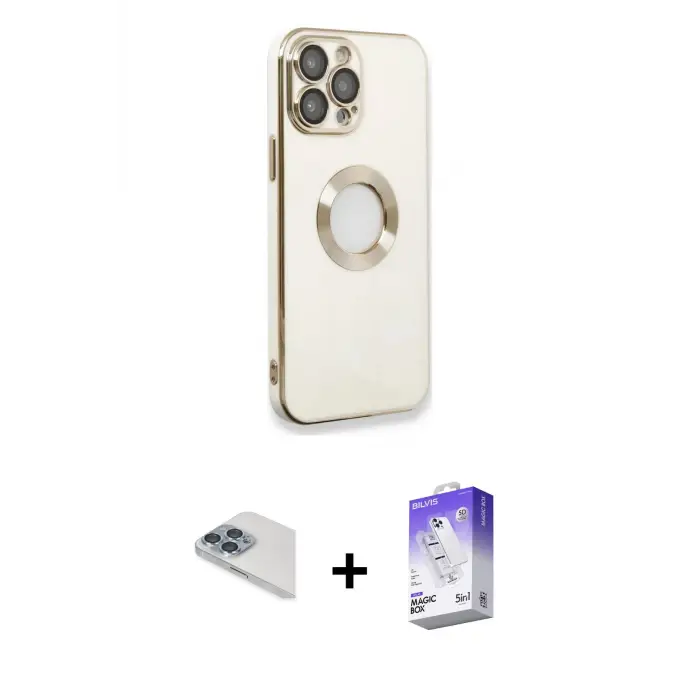 ieg™ iPhone 13 Pro Max Kılıf İz Form Serisi - Siyah Bilvis 5in1 3D Magic Cam Ekran Koruyucu + Pers Alüminyum Kamera Lens - SABE