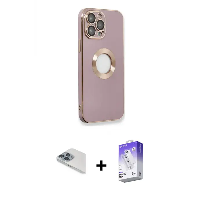 ieg™ iPhone 13 Pro Max Kılıf İz Form Serisi - Siyah Bilvis 5in1 3D Magic Cam Ekran Koruyucu + Pers Alüminyum Kamera Lens - SABE