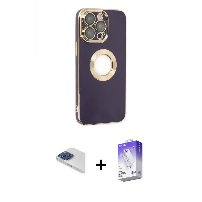 ieg™ iPhone 13 Pro Max Kılıf İz Form Serisi - Siyah Bilvis 5in1 3D Magic Cam Ekran Koruyucu + Pers Alüminyum Kamera Lens - LT