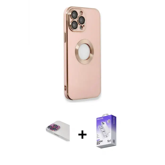 ieg™ iPhone 13 Pro Max Kılıf İz Form Serisi - Siyah Bilvis 5in1 3D Magic Cam Ekran Koruyucu + Pers Alüminyum Kamera Lens - GI