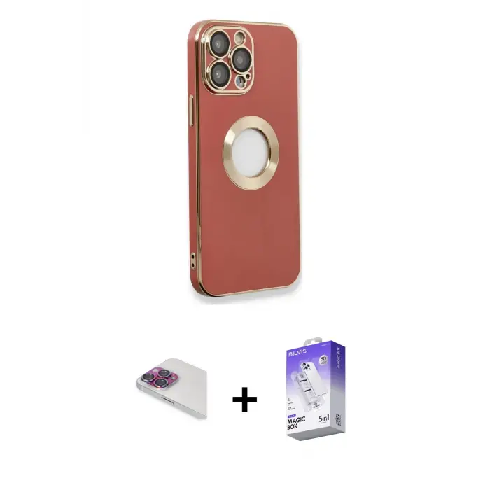 ieg™ iPhone 13 Pro Max Kılıf İz Form Serisi - Siyah Bilvis 5in1 3D Magic Cam Ekran Koruyucu + Pers Alüminyum Kamera Lens - GI