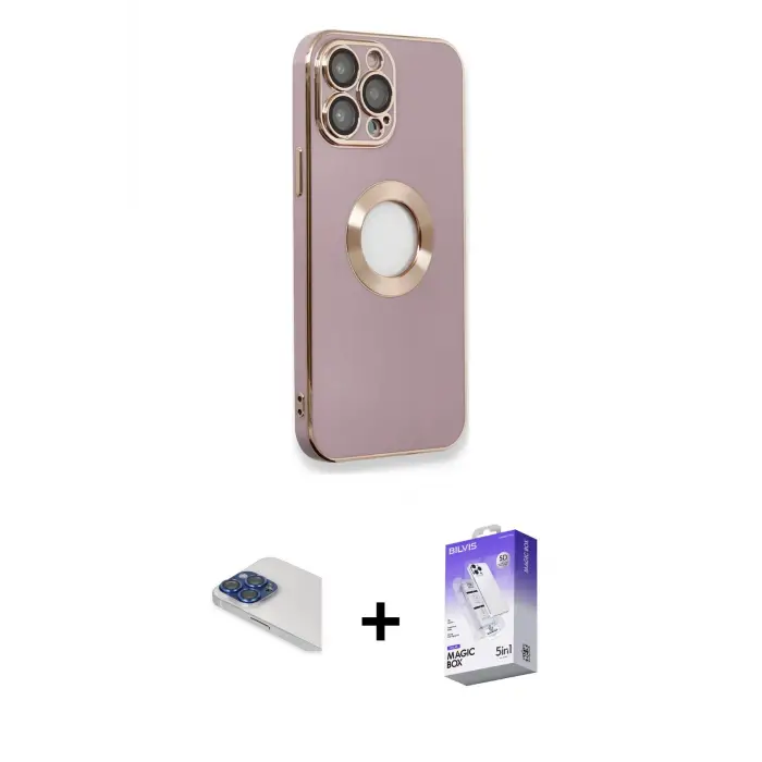 ieg™ iPhone 13 Pro Max Kılıf İz Form Serisi - Siyah Bilvis 5in1 3D Magic Cam Ekran Koruyucu + Pers Alüminyum Kamera Lens - LT