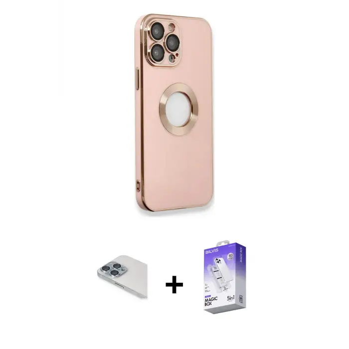 ieg™ iPhone 13 Pro Max Kılıf İz Form Serisi - Siyah Bilvis 5in1 3D Magic Cam Ekran Koruyucu + Pers Alüminyum Kamera Lens - SABE