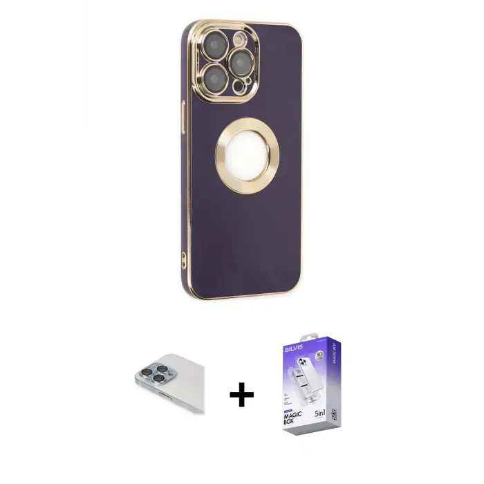 ieg™ iPhone 13 Pro Max Kılıf İz Form Serisi - Siyah Bilvis 5in1 3D Magic Cam Ekran Koruyucu + Pers Alüminyum Kamera Lens - SABE