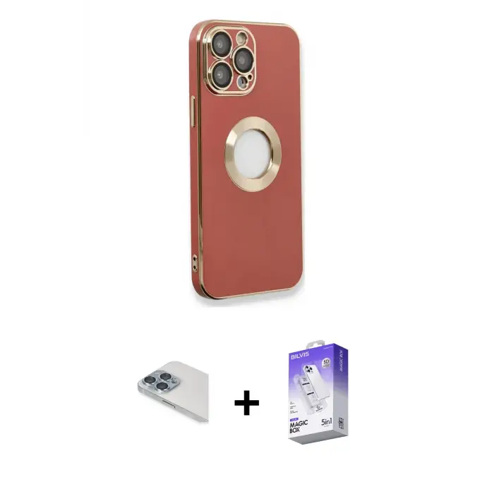 ieg™ iPhone 13 Pro Max Kılıf İz Form Serisi - Siyah Bilvis 5in1 3D Magic Cam Ekran Koruyucu + Pers Alüminyum Kamera Lens - SABE