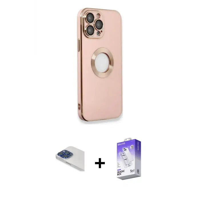ieg™ iPhone 13 Pro Max Kılıf İz Form Serisi - Siyah Bilvis 5in1 3D Magic Cam Ekran Koruyucu + Pers Alüminyum Kamera Lens - LT