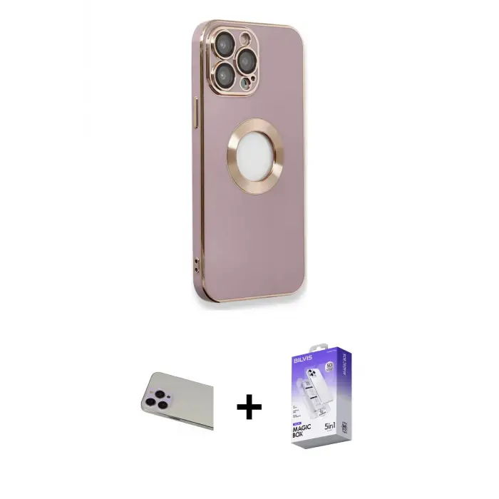 ieg™ iPhone 13 Pro Max Kılıf İz Form Serisi - Siyah Bilvis 5in1 3D Magic Cam Ekran Koruyucu + Rainbow Kamera Lens Koruma Cam - MR