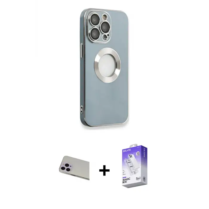 ieg™ iPhone 13 Pro Max Kılıf İz Form Serisi - Siyah Bilvis 5in1 3D Magic Cam Ekran Koruyucu + Rainbow Kamera Lens Koruma Cam - MR