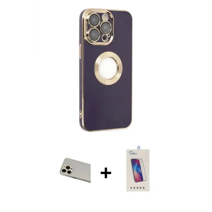ieg™ iPhone 13 Pro Max Kılıf İz Form Serisi - Siyah Joko 5D Cam + Rainbow Kamera Lens Koruma Cam - REGD