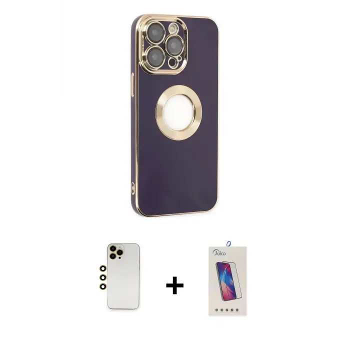 ieg™ iPhone 13 Pro Max Kılıf İz Form Serisi - Siyah Joko 5D Cam + Shine Kamera Lens - GD