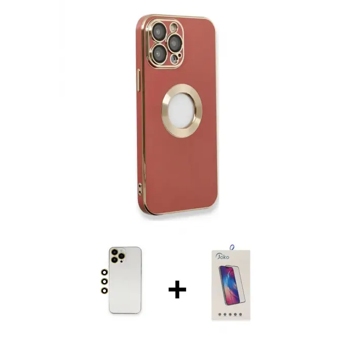 ieg™ iPhone 13 Pro Max Kılıf İz Form Serisi - Siyah Joko 5D Cam + Shine Kamera Lens - GD