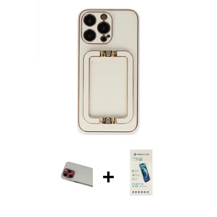 ieg™ iPhone 13 Pro Max Kılıf Kozmos Minimal Prime - Şeffaf Pasifik Cam Ekran Koruyucu + Rainbow Kamera Lens Koruma Cam - KI