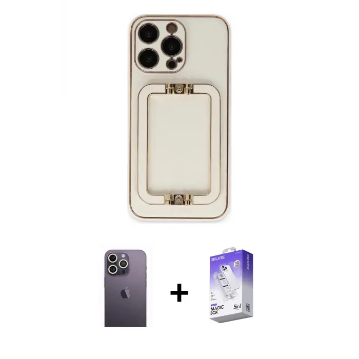 ieg™ iPhone 13 Pro Max Kılıf Kozmos Minimal Prime - Siyah Bilvis 5in1 3D Magic Cam Ekran Koruyucu + Neon Fosforlu Kamera Lens - BZ