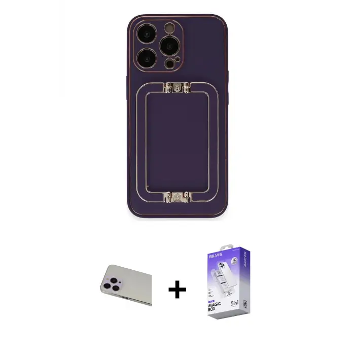 ieg™ iPhone 13 Pro Max Kılıf Kozmos Minimal Prime - Siyah Bilvis 5in1 3D Magic Cam Ekran Koruyucu + Rainbow Kamera Lens Koruma Cam - MR