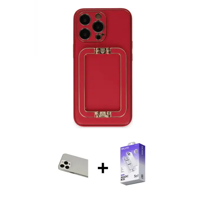 ieg™ iPhone 13 Pro Max Kılıf Kozmos Minimal Prime - Siyah Bilvis 5in1 3D Magic Cam Ekran Koruyucu + Rainbow Kamera Lens Koruma Cam - BZ