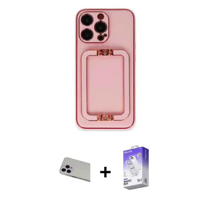 ieg™ iPhone 13 Pro Max Kılıf Kozmos Minimal Prime - Siyah Bilvis 5in1 3D Magic Cam Ekran Koruyucu + Rainbow Kamera Lens Koruma Cam - MR