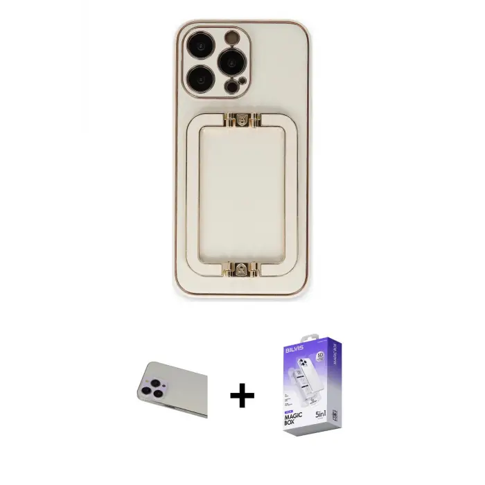 ieg™ iPhone 13 Pro Max Kılıf Kozmos Minimal Prime - Siyah Bilvis 5in1 3D Magic Cam Ekran Koruyucu + Rainbow Kamera Lens Koruma Cam - MR