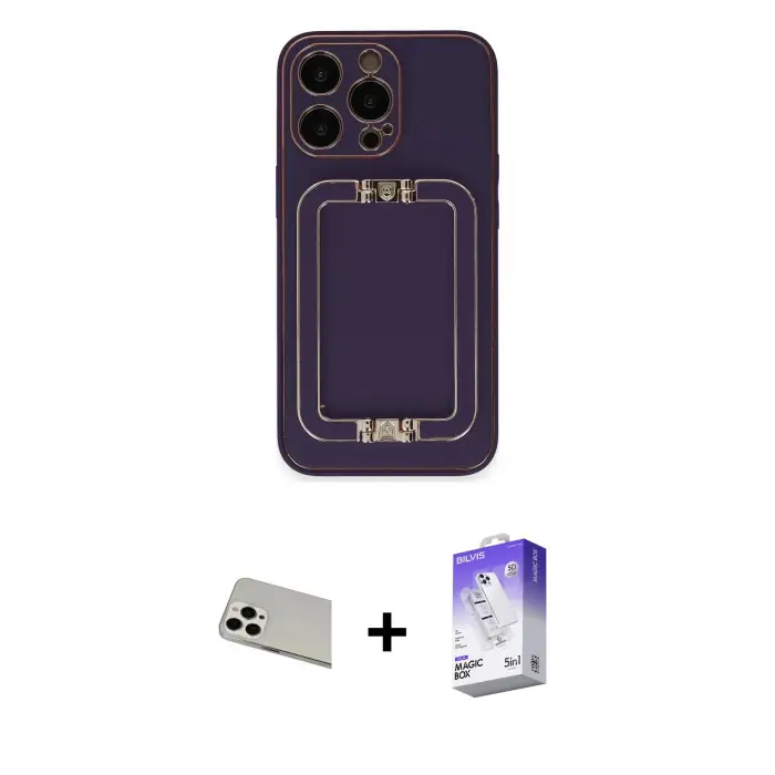 ieg™ iPhone 13 Pro Max Kılıf Kozmos Minimal Prime - Siyah Bilvis 5in1 3D Magic Cam Ekran Koruyucu + Rainbow Kamera Lens Koruma Cam - BZ