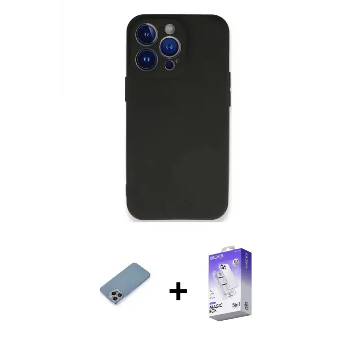 ieg™ iPhone 13 Pro Max Kılıf Kozmos Yansıma Özel Seri - Siyah Bilvis 5in1 3D Magic Cam Ekran Koruyucu + Shine Kamera Lens Koruma Cam - GI