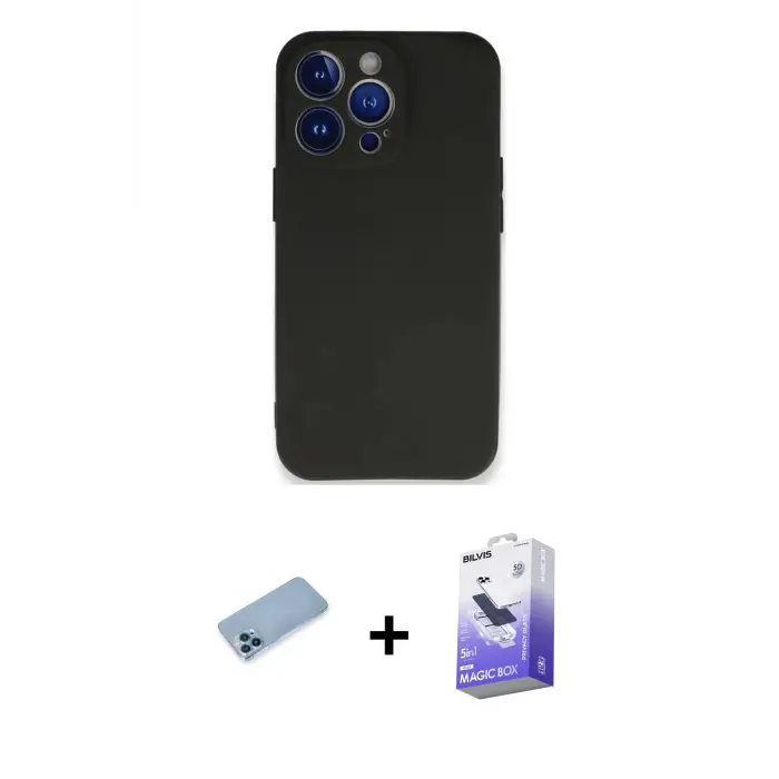 ieg™ iPhone 13 Pro Max Kılıf Kozmos Yansıma Özel Seri - Siyah Bilvis 5in1 5D Magic Hayalet Cam Ekran Koruyucu + Shine Kamera Lens Koruma Cam - MI