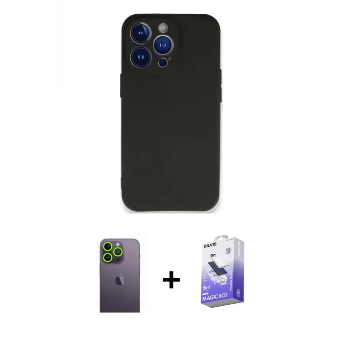 ieg™ iPhone 13 Pro Max Kılıf Kozmos Yansıma Özel Seri - Siyah Bilvis 5in1 5D Magic Hayalet Cam Ekran Koruyucu + Neon Fosforlu Kamera Lens - YL