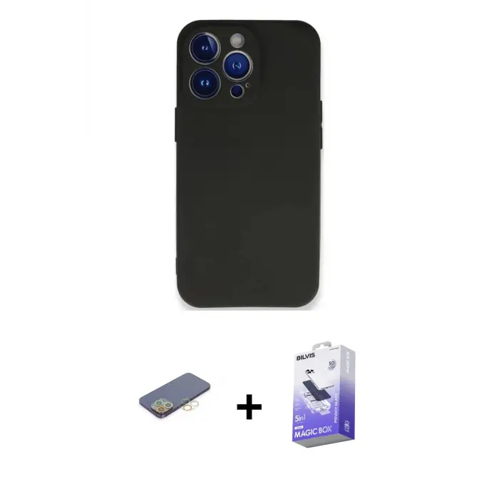 ieg™ iPhone 13 Pro Max Kılıf Kozmos Yansıma Özel Seri - Siyah Bilvis 5in1 5D Magic Hayalet Cam Ekran Koruyucu + Renkli Kamera Lens Koruma Cam - SI