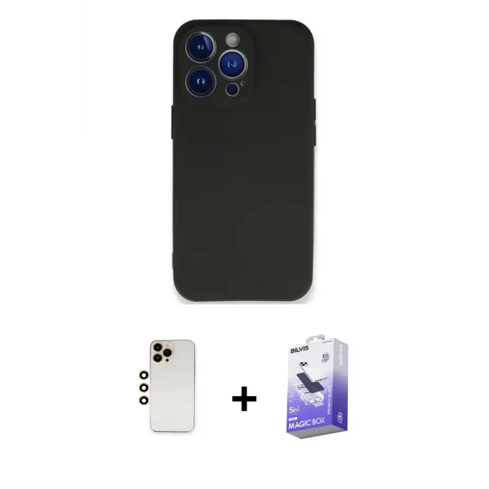 ieg™ iPhone 13 Pro Max Kılıf Kozmos Yansıma Özel Seri - Siyah Bilvis 5in1 5D Magic Hayalet Cam Ekran Koruyucu + Shine Kamera Lens - GD