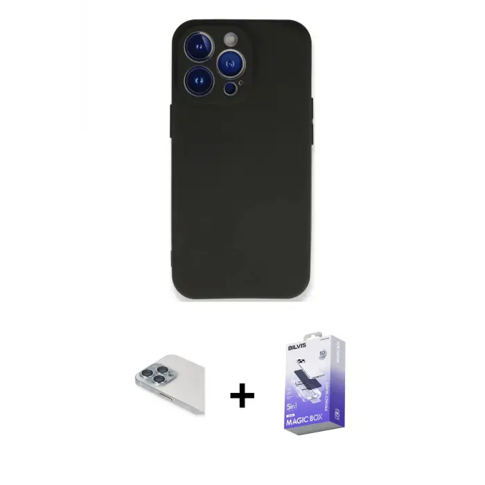 ieg™ iPhone 13 Pro Max Kılıf Kozmos Yansıma Özel Seri - Siyah Bilvis 5in1 5D Magic Hayalet Cam Ekran Koruyucu + Pers Alüminyum Kamera Lens - SABE