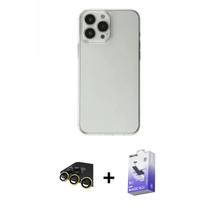 ieg™ iPhone 13 Pro Max Kılıf Kutup Doku Koleksiyonu - Siyah Bilvis 5in1 5D Magic Hayalet Cam Ekran Koruyucu + Raze Metal Kamera Lens - GD