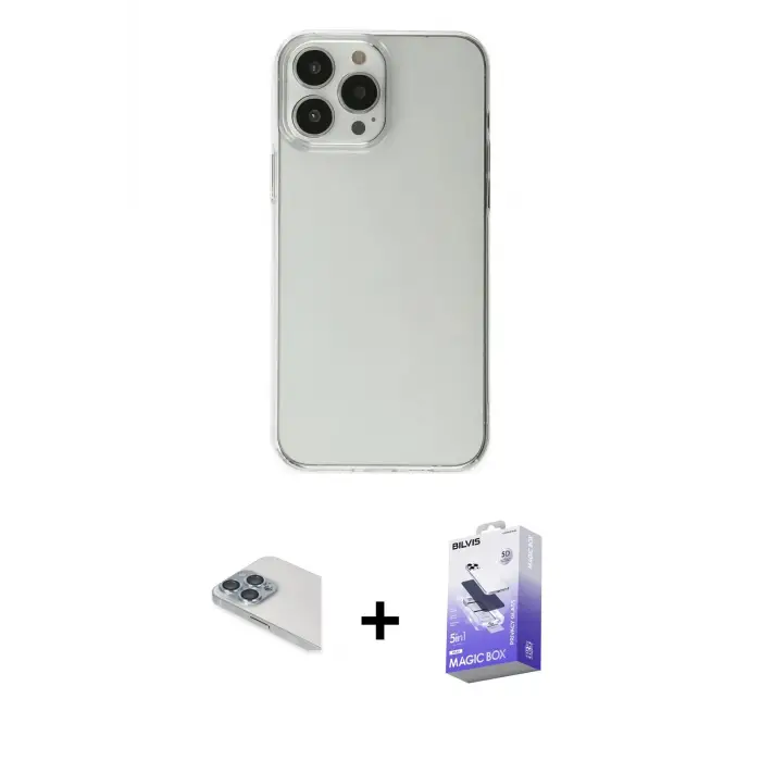 ieg™ iPhone 13 Pro Max Kılıf Kutup Doku Koleksiyonu - Siyah Bilvis 5in1 5D Magic Hayalet Cam Ekran Koruyucu + Pers Alüminyum Kamera Lens - SABE