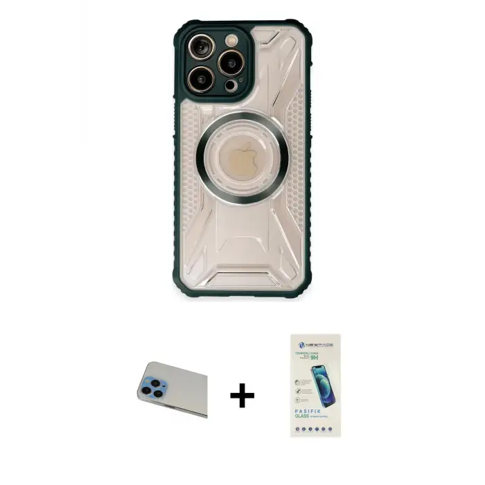 ieg™ iPhone 13 Pro Max Kılıf Kutup Modern - Şeffaf Pasifik Cam Ekran Koruyucu + Rainbow Kamera Lens Koruma Cam - MI