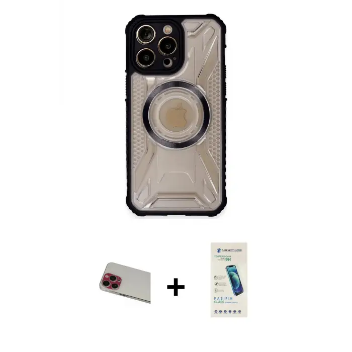ieg™ iPhone 13 Pro Max Kılıf Kutup Modern - Şeffaf Pasifik Cam Ekran Koruyucu + Rainbow Kamera Lens Koruma Cam - KI
