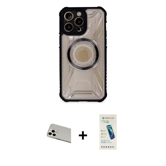 ieg™ iPhone 13 Pro Max Kılıf Kutup Modern - Şeffaf Pasifik Cam Ekran Koruyucu + Rainbow Kamera Lens Koruma Cam - BZ