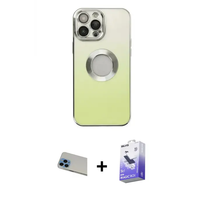 ieg™ iPhone 13 Pro Max Kılıf Kutup Yansıma Özel Seri - Siyah Bilvis 5in1 5D Magic Hayalet Cam Ekran Koruyucu + Rainbow Kamera Lens Koruma Cam - MI