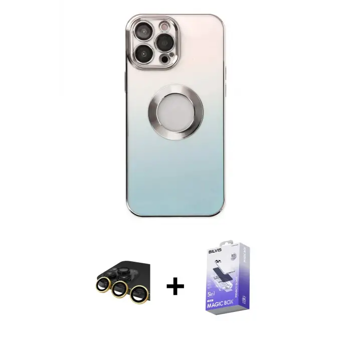 ieg™ iPhone 13 Pro Max Kılıf Kutup Yansıma Özel Seri - Siyah Bilvis 5in1 5D Magic Hayalet Cam Ekran Koruyucu + Raze Metal Kamera Lens - GD