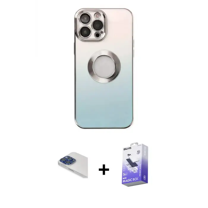 ieg™ iPhone 13 Pro Max Kılıf Kutup Yansıma Özel Seri - Siyah Bilvis 5in1 5D Magic Hayalet Cam Ekran Koruyucu + Pers Alüminyum Kamera Lens - LT