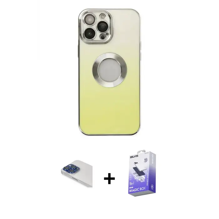 ieg™ iPhone 13 Pro Max Kılıf Kutup Yansıma Özel Seri - Siyah Bilvis 5in1 5D Magic Hayalet Cam Ekran Koruyucu + Pers Alüminyum Kamera Lens - LT
