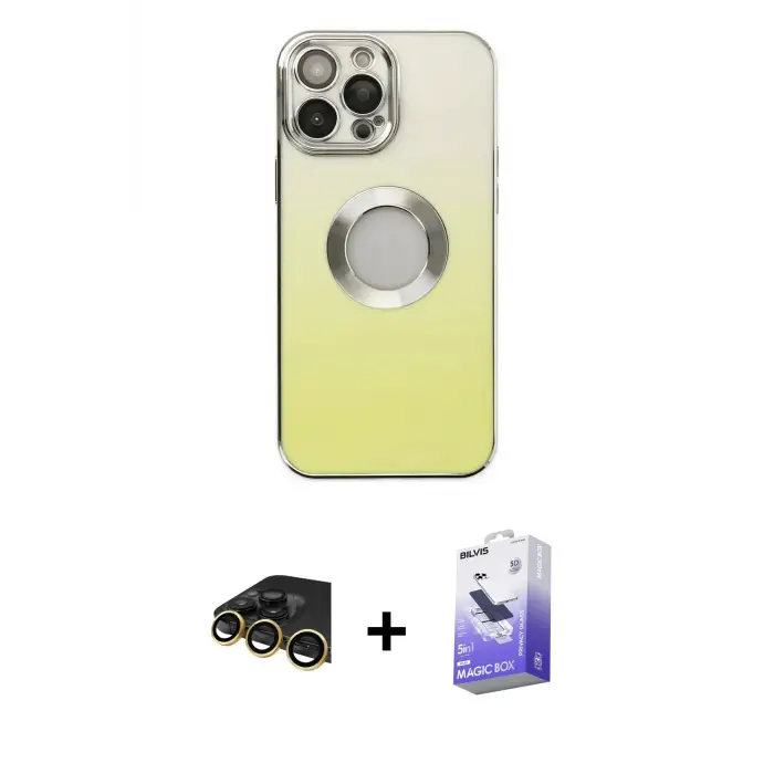 ieg™ iPhone 13 Pro Max Kılıf Kutup Yansıma Özel Seri - Siyah Bilvis 5in1 5D Magic Hayalet Cam Ekran Koruyucu + Raze Metal Kamera Lens - GD