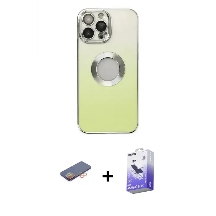 ieg™ iPhone 13 Pro Max Kılıf Kutup Yansıma Özel Seri - Siyah Bilvis 5in1 5D Magic Hayalet Cam Ekran Koruyucu + Renkli Kamera Lens Koruma Cam - TU