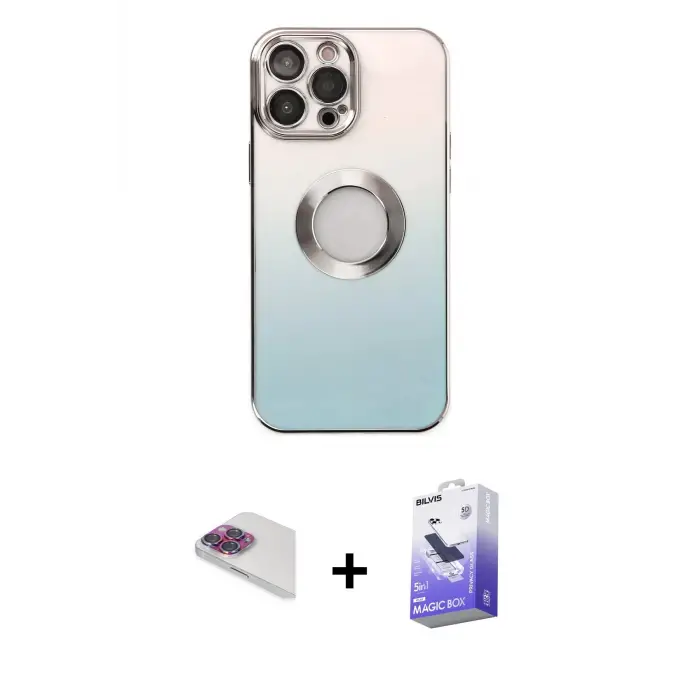 ieg™ iPhone 13 Pro Max Kılıf Kutup Yansıma Özel Seri - Siyah Bilvis 5in1 5D Magic Hayalet Cam Ekran Koruyucu + Pers Alüminyum Kamera Lens - GI