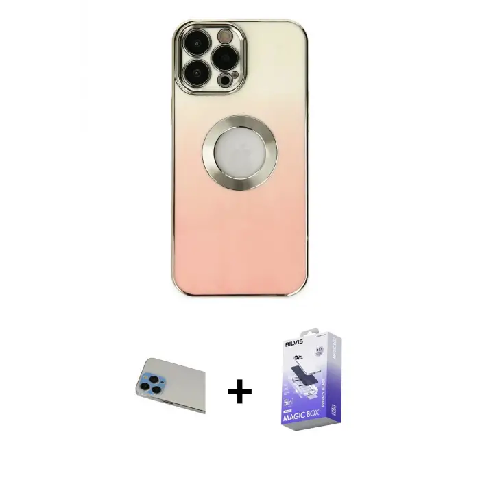 ieg™ iPhone 13 Pro Max Kılıf Kutup Yansıma Özel Seri - Siyah Bilvis 5in1 5D Magic Hayalet Cam Ekran Koruyucu + Rainbow Kamera Lens Koruma Cam - MI