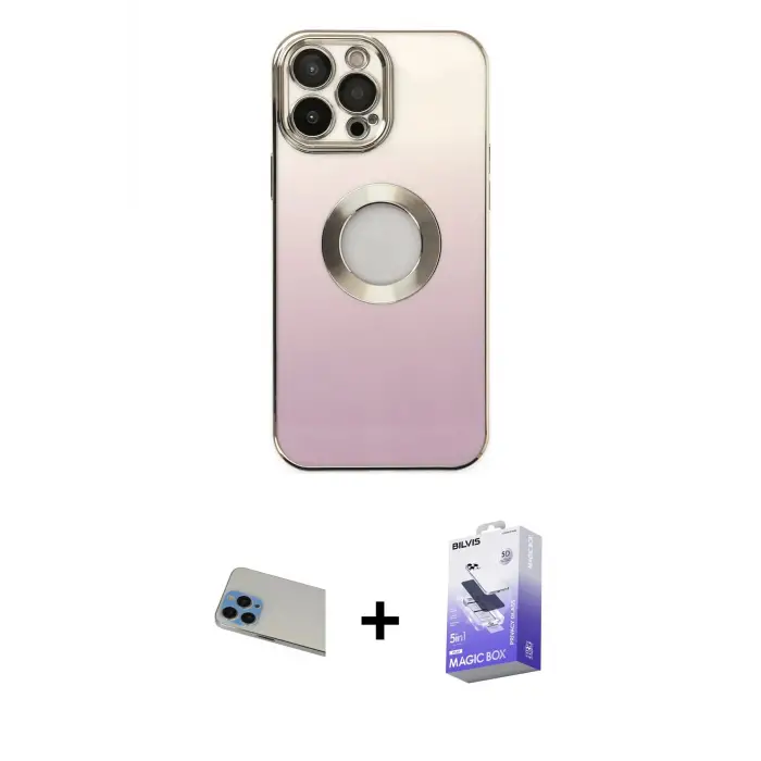 ieg™ iPhone 13 Pro Max Kılıf Kutup Yansıma Özel Seri - Siyah Bilvis 5in1 5D Magic Hayalet Cam Ekran Koruyucu + Rainbow Kamera Lens Koruma Cam - MI