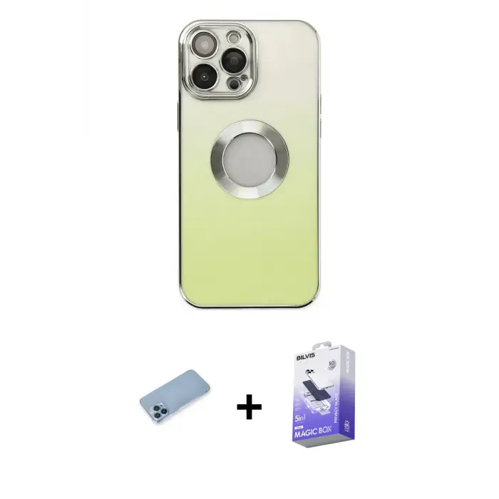 ieg™ iPhone 13 Pro Max Kılıf Kutup Yansıma Özel Seri - Siyah Bilvis 5in1 5D Magic Hayalet Cam Ekran Koruyucu + Shine Kamera Lens Koruma Cam - MI