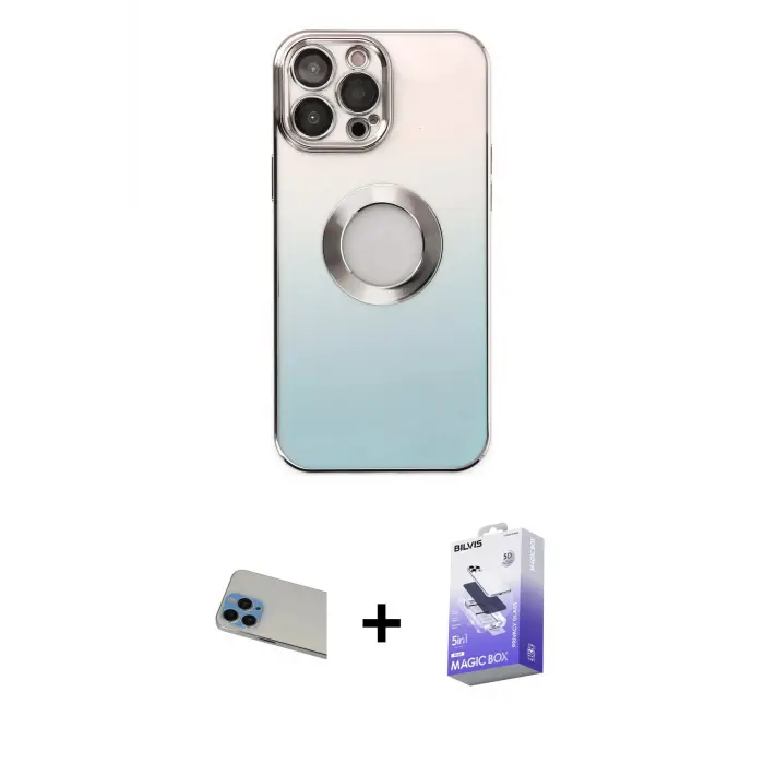 ieg™ iPhone 13 Pro Max Kılıf Kutup Yansıma Özel Seri - Siyah Bilvis 5in1 5D Magic Hayalet Cam Ekran Koruyucu + Rainbow Kamera Lens Koruma Cam - MI