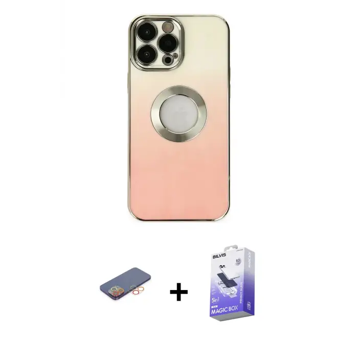 ieg™ iPhone 13 Pro Max Kılıf Kutup Yansıma Özel Seri - Siyah Bilvis 5in1 5D Magic Hayalet Cam Ekran Koruyucu + Renkli Kamera Lens Koruma Cam - TU